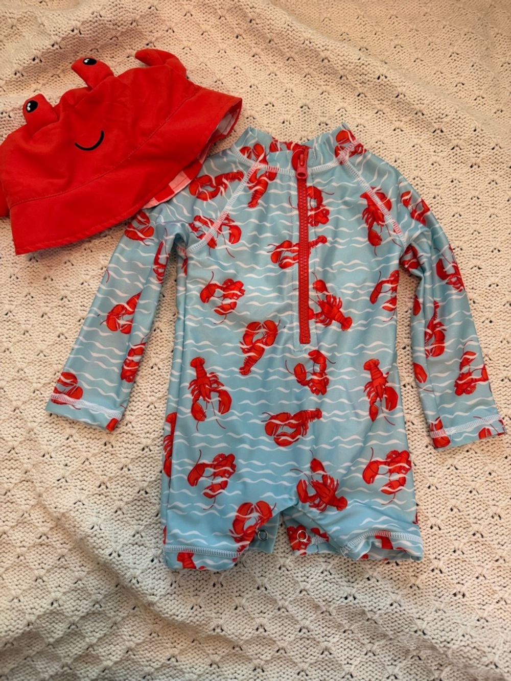 Tommy Bahama Kids Lobster Print Rash Guard - Light Blue & Red